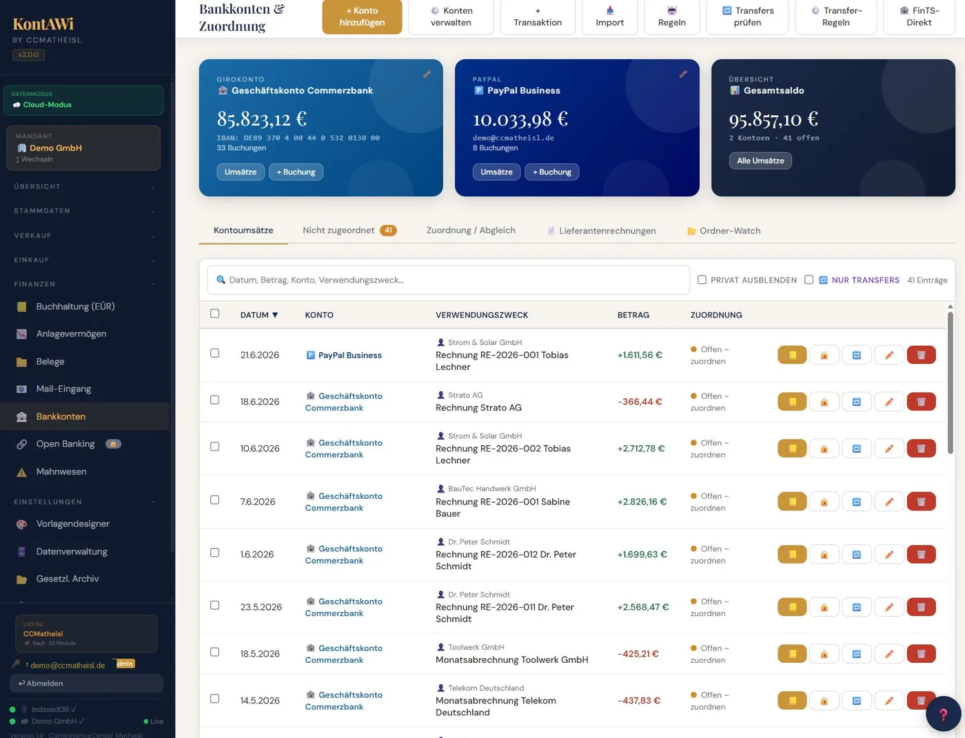 KontAWi Banking und Beleg-Zuordnung mit automatischer Erkennung